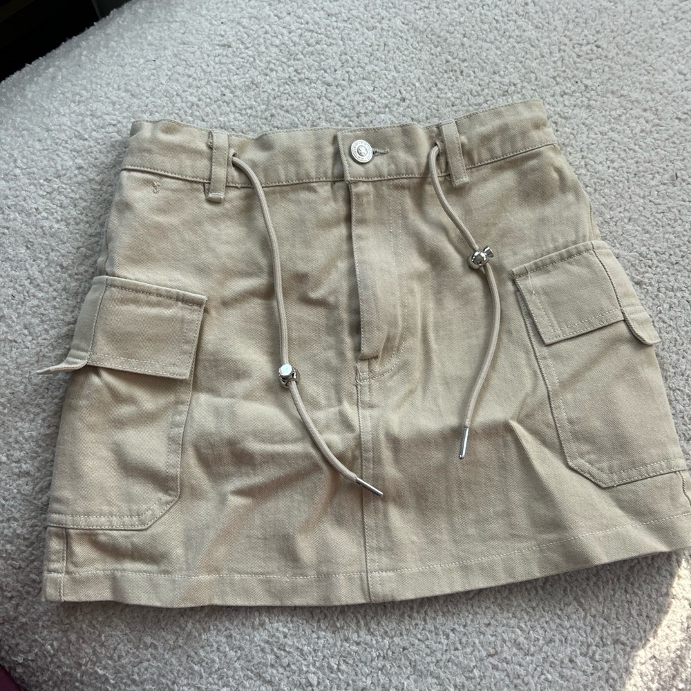 Beige Cargo Mini Skirt